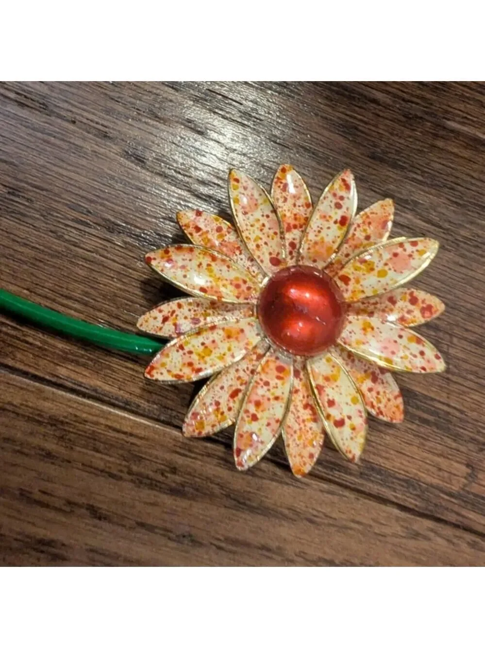 Vintage Orange & Red Flower Brooch Made In Germany Mid Century Rare 3.5
